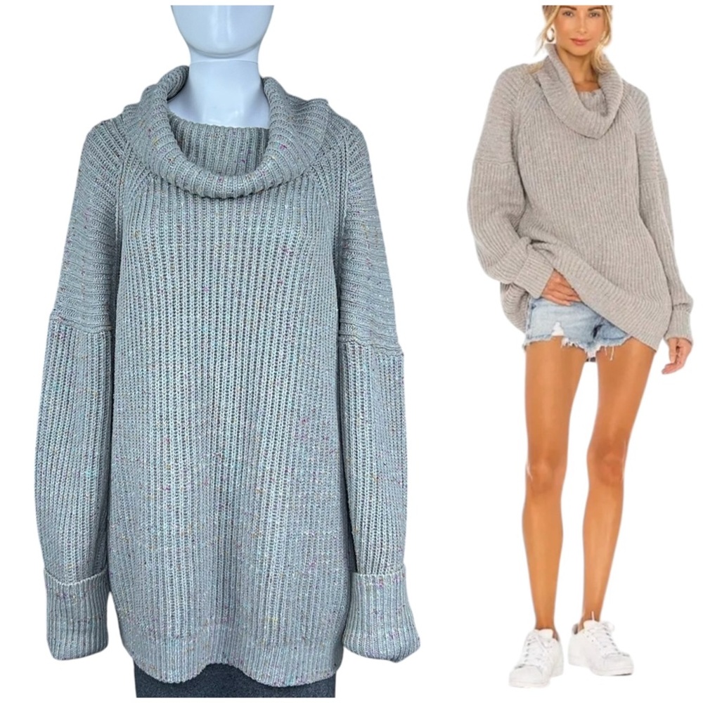 Free People Leo Tunic Sweater Medium Cowl Neck Oversized Chunky Knit Grunge